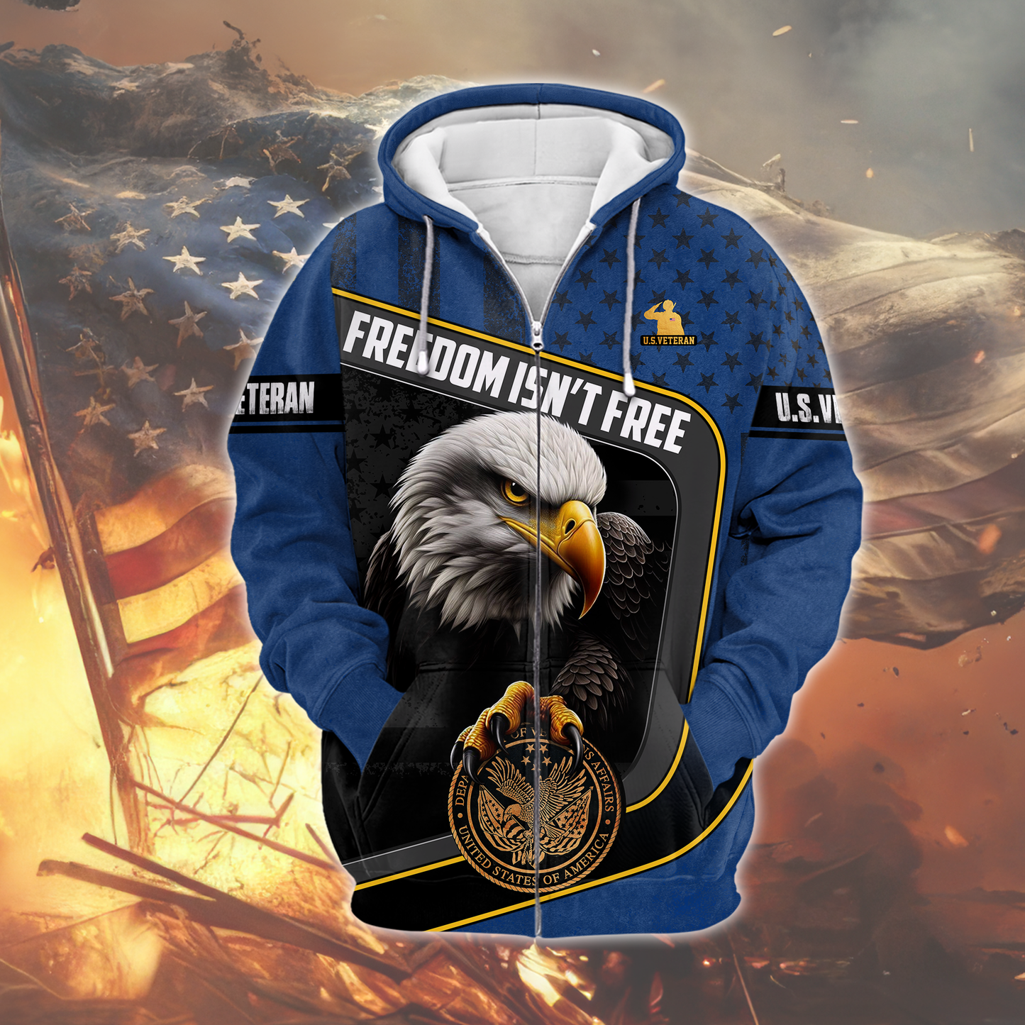 U.S. Veteran Hoodie – Freedom Isn’t Free, Bald Eagle and Military Seal Patriotic Zip Up
