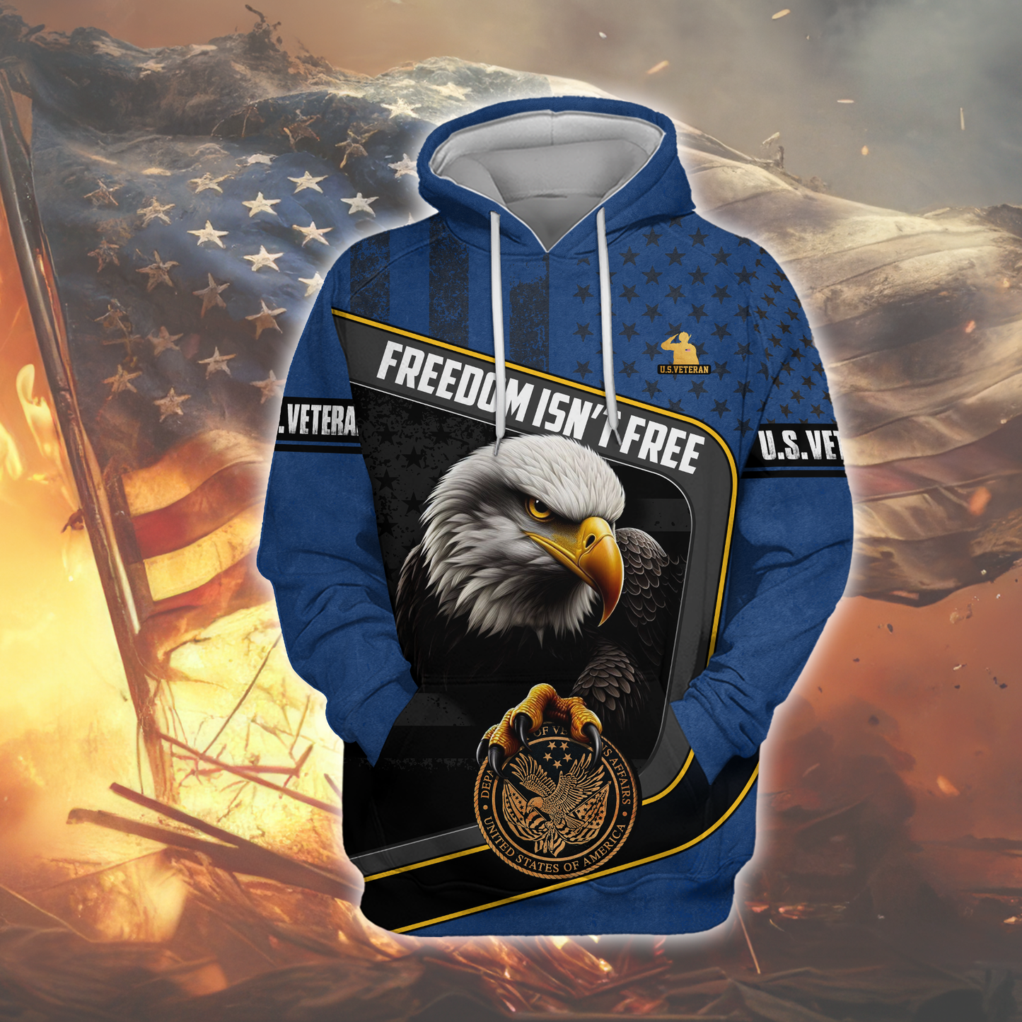 U.S. Veteran Hoodie – Freedom Isn’t Free, Bald Eagle and Military Seal Patriotic Zip Up