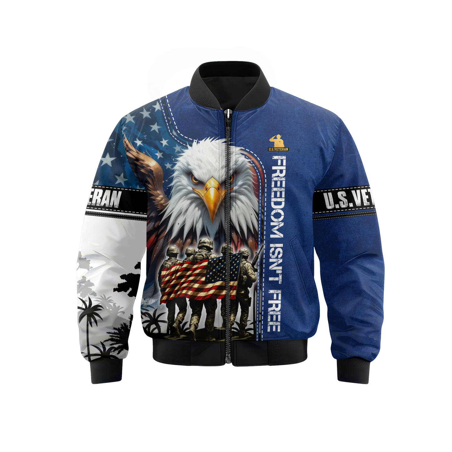 U.S. Veteran Hoodie – Freedom Isn’t Free, American Flag Eagle Design, Patriotic Zip Up