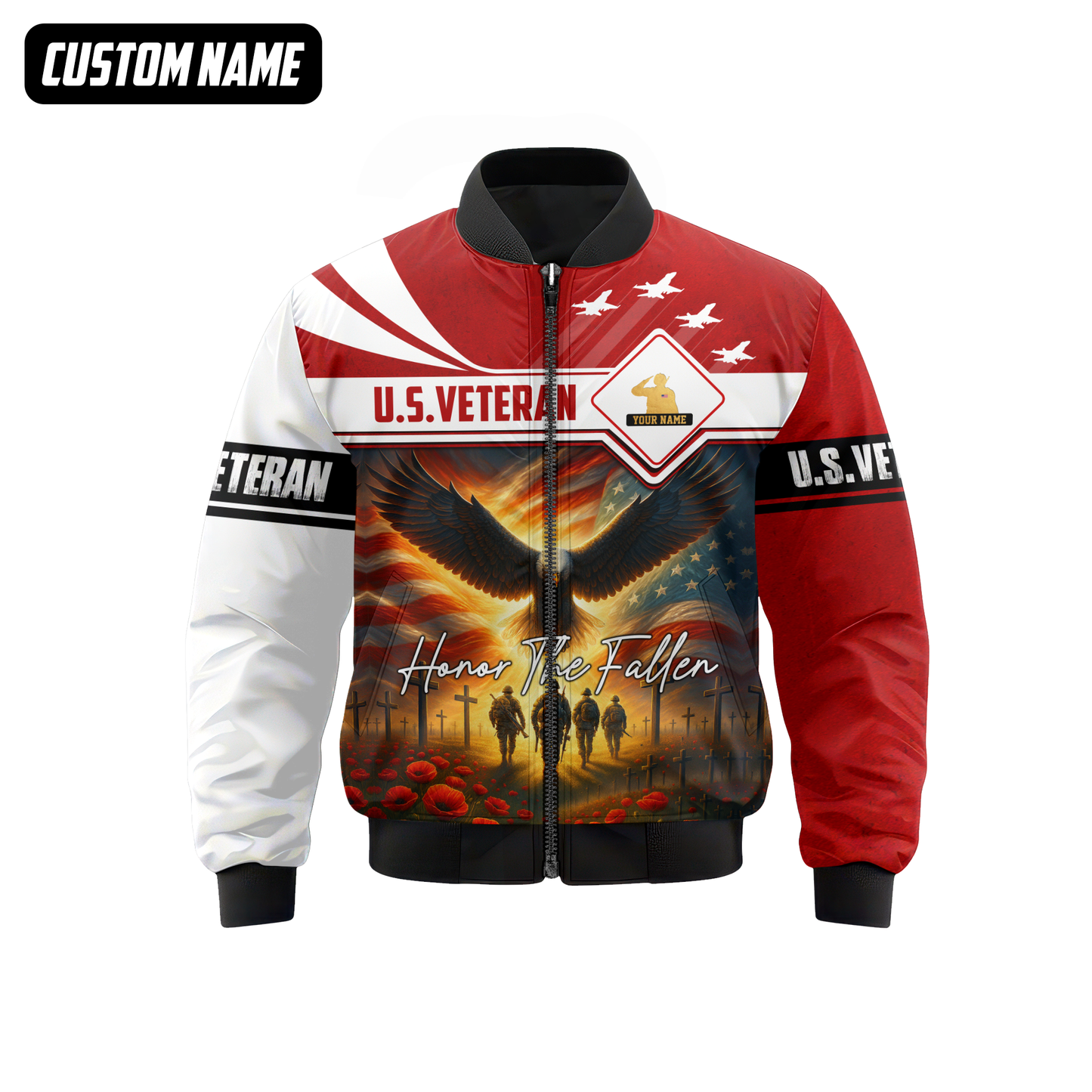 U.S. Veteran Hoodie – Honor The Fallen, Eagle and Soldiers Memorial Zip Up