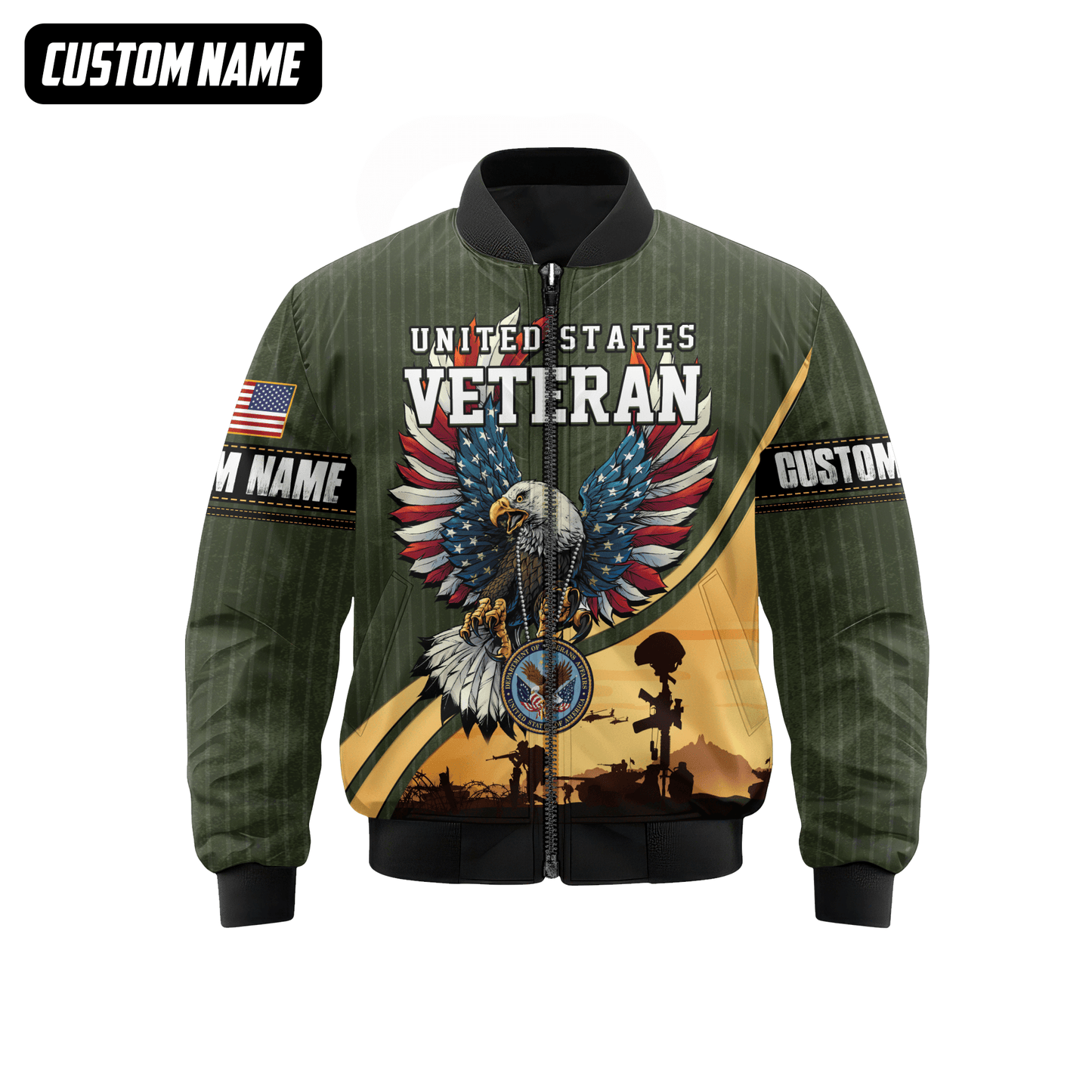 U.S. Veteran Hoodie – Bald Eagle with American Flag Wings, Military Seal Zip Up