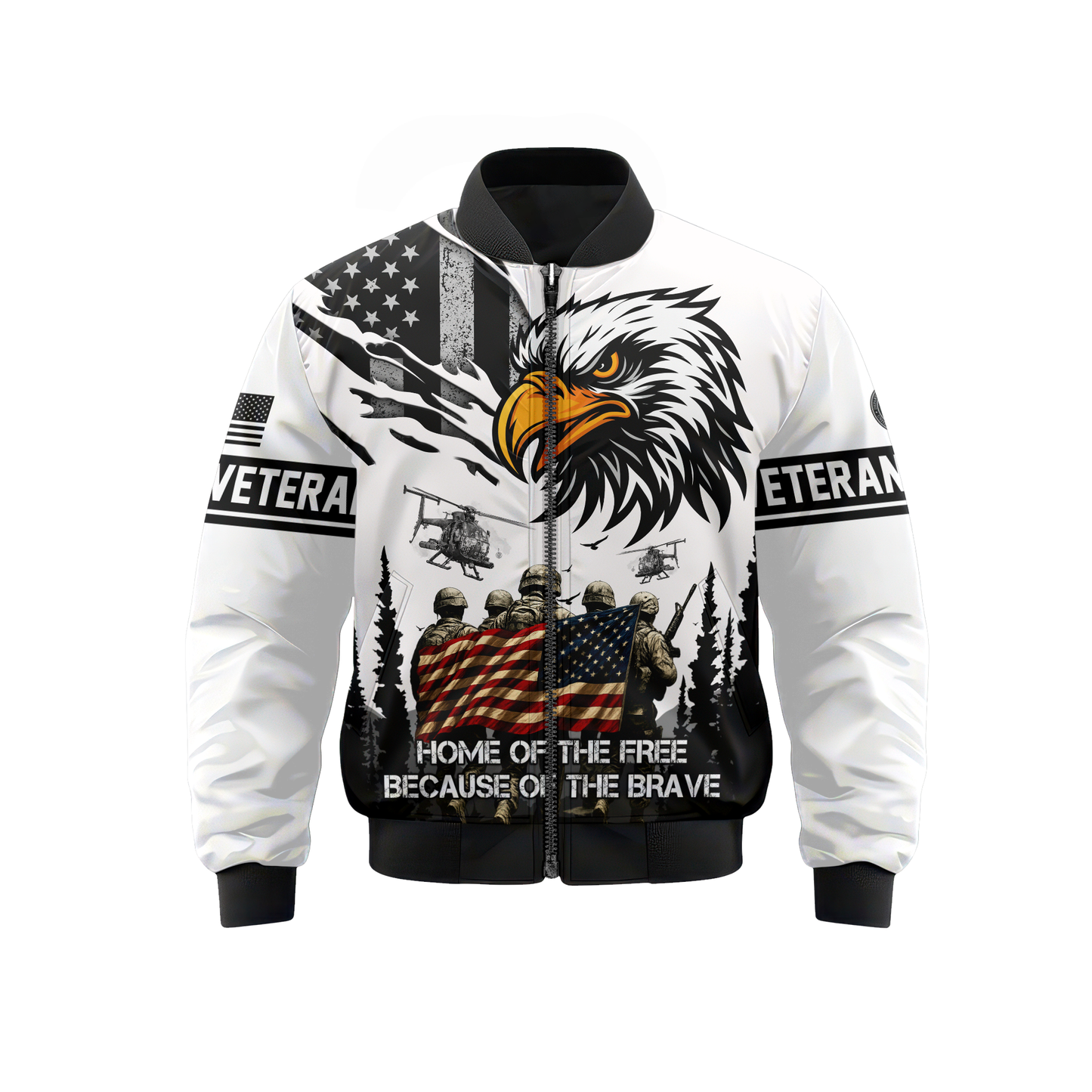 U.S. Veteran Hoodie – Home of the Free Because of the Brave, American Eagle Zip Up