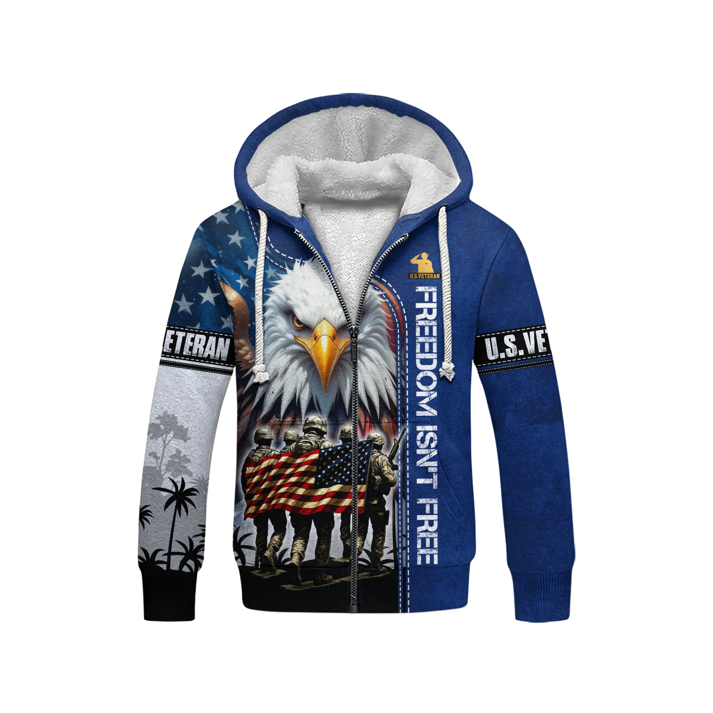 U.S. Veteran Hoodie – Freedom Isn’t Free, American Flag Eagle Design, Patriotic Zip Up
