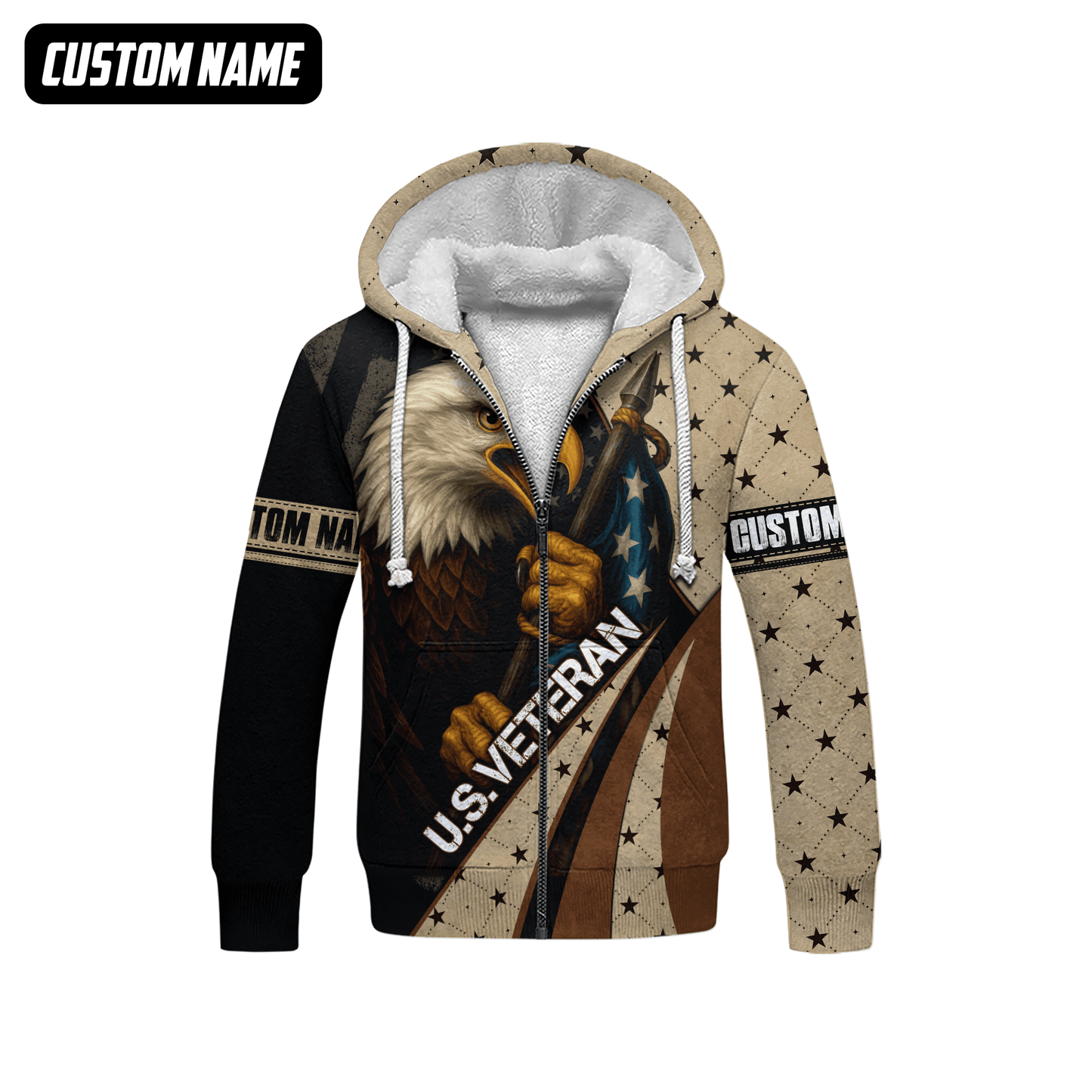 Personalized U.S. Veteran Hoodie – Bald Eagle and American Flag, Patriotic Zip Up Gift