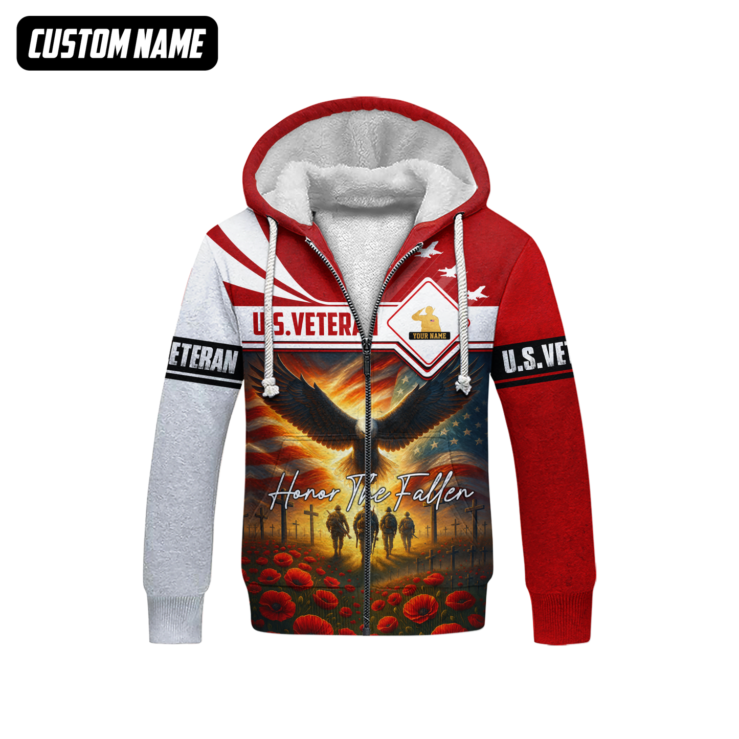 U.S. Veteran Hoodie – Honor The Fallen, Eagle and Soldiers Memorial Zip Up