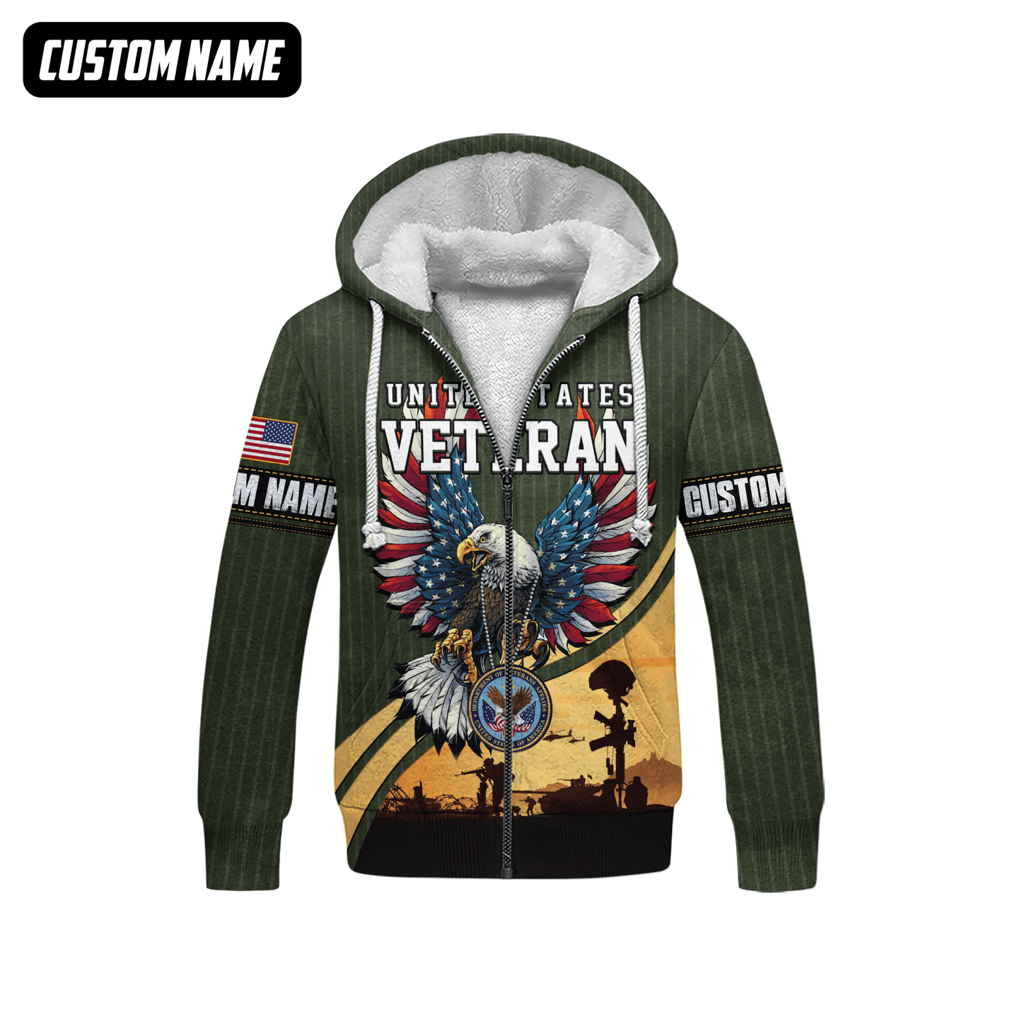U.S. Veteran Hoodie – Bald Eagle with American Flag Wings, Military Seal Zip Up