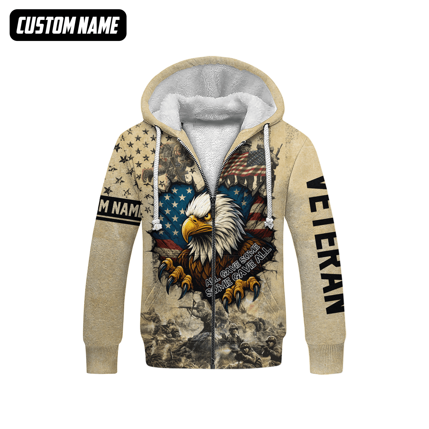 U.S. Veteran Hoodie – All Gave Some Some Gave All, Eagle with American Flag Zip Up