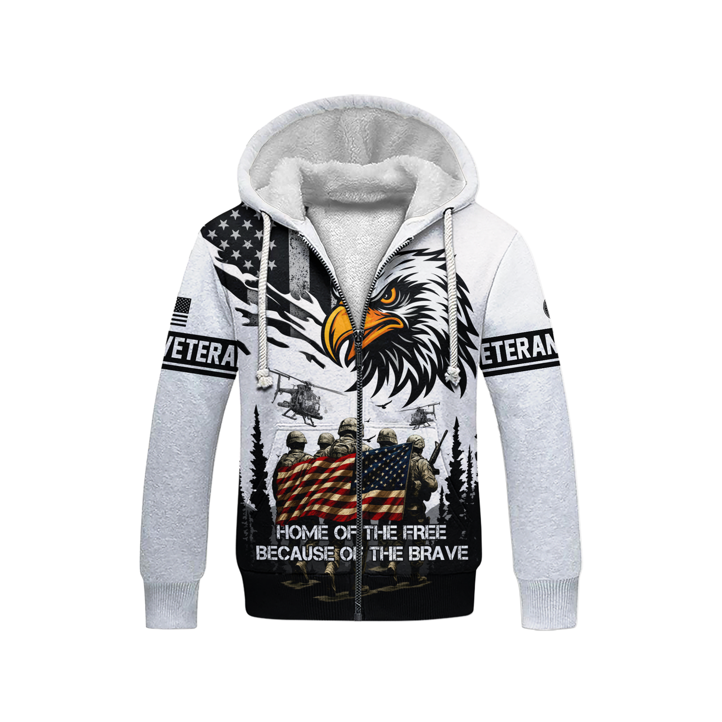 U.S. Veteran Hoodie – Home of the Free Because of the Brave, American Eagle Zip Up