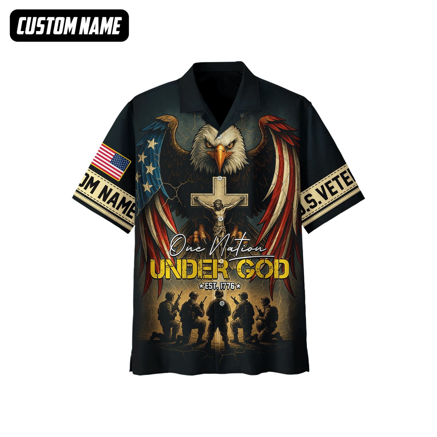 U.S. Veteran Hoodie – One Nation Under God, Eagle with Cross and Soldiers Design
