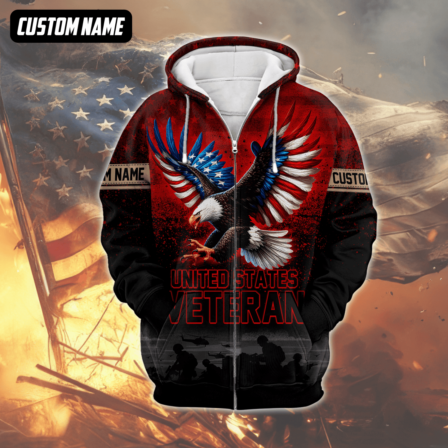 U.S. Veteran Hoodie – All Gave Some Some Gave All, Eagle with Flag Wings Zip Up