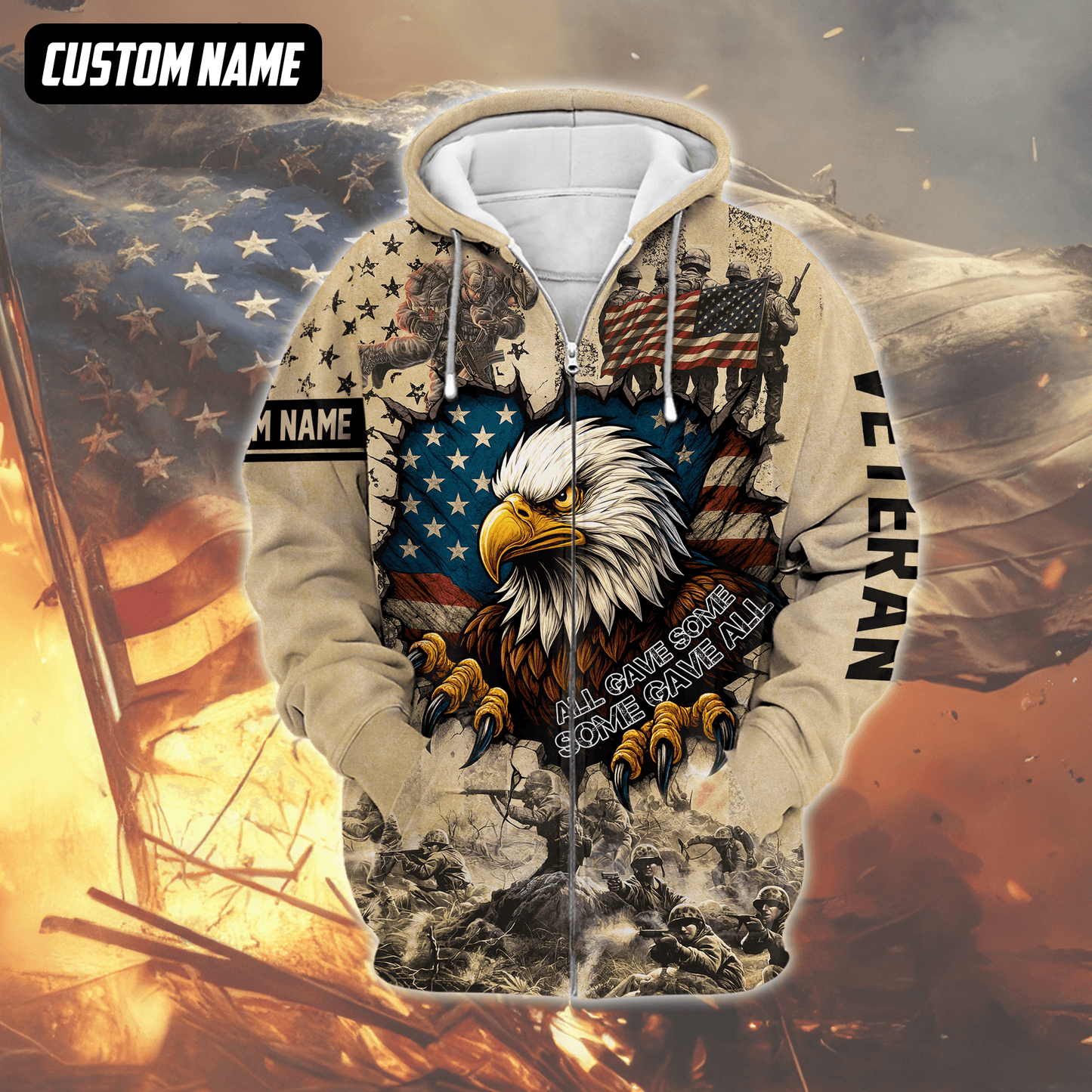 U.S. Veteran Hoodie – All Gave Some Some Gave All, Eagle with American Flag Zip Up