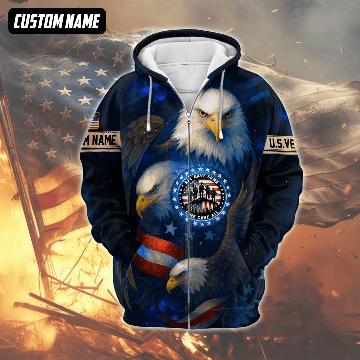 U.S. Veteran Hoodie – All Gave Some Some Gave All, Patriotic Eagle and Flag Design