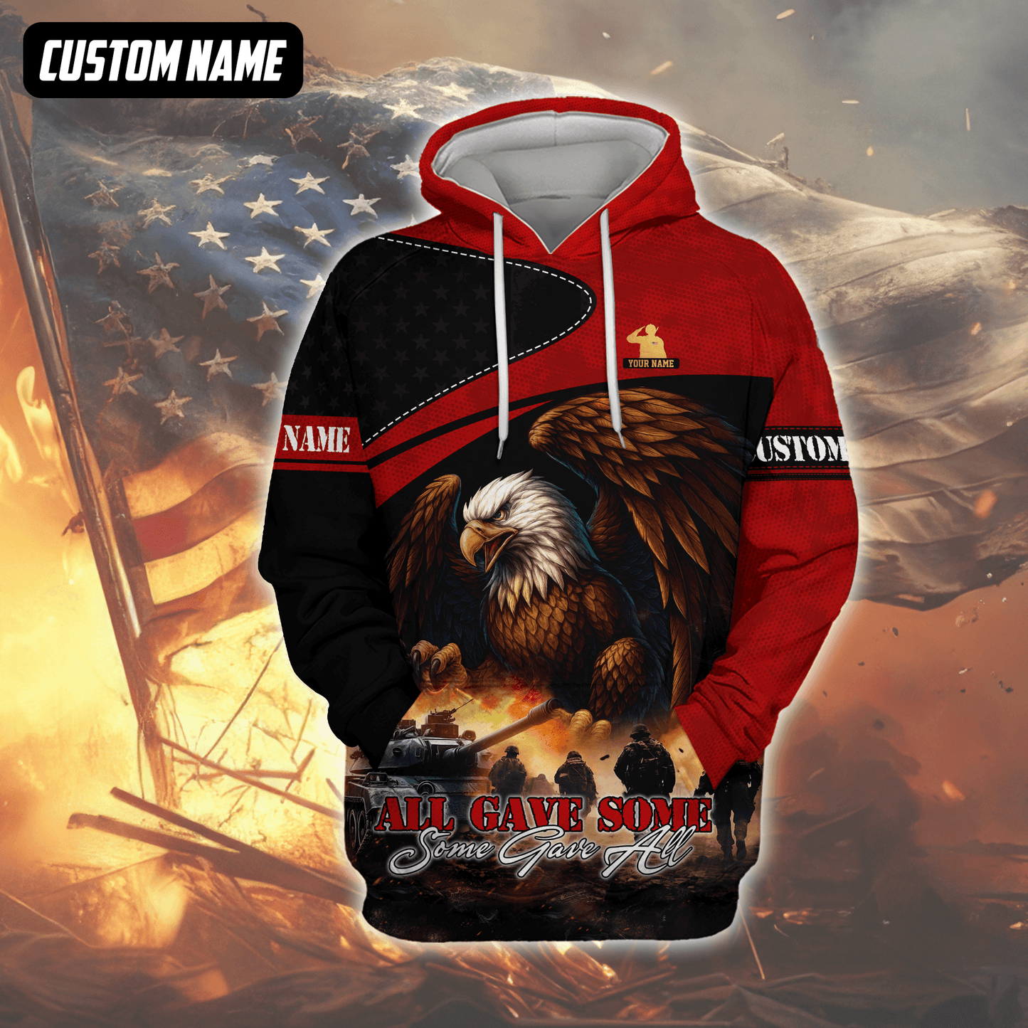 U.S. Veteran Hoodie – All Gave Some Some Gave All, Bald Eagle and Battlefield Zip Up