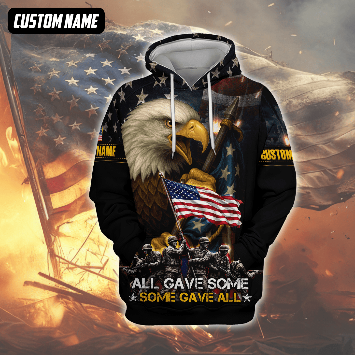U.S. Veteran Hoodie – All Gave Some Some Gave All, Eagle Holding American Flag Zip Up