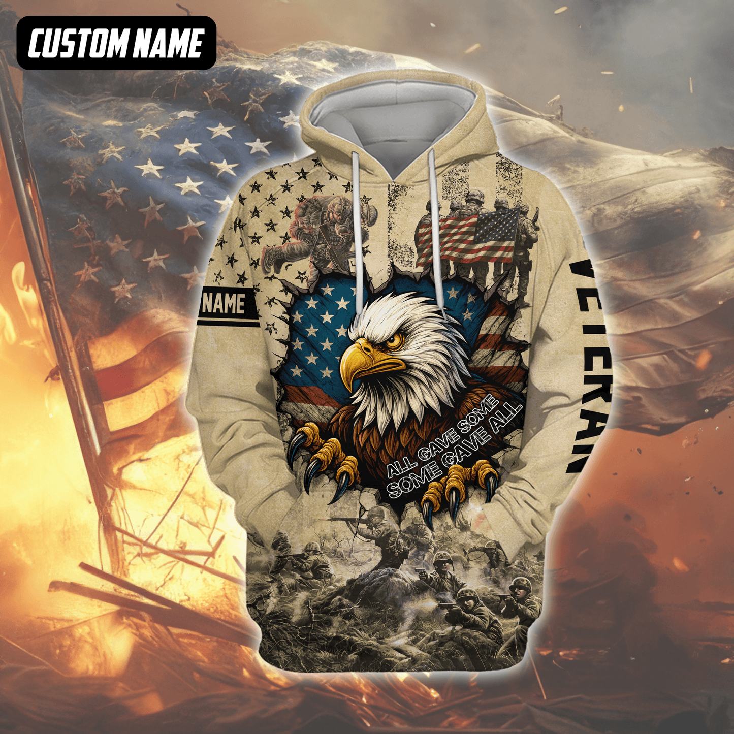 U.S. Veteran Hoodie – All Gave Some Some Gave All, Eagle with American Flag Zip Up