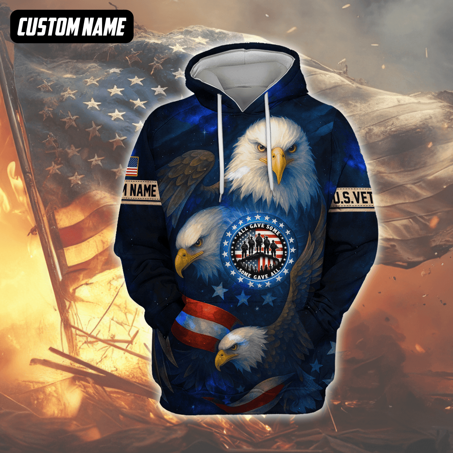 U.S. Veteran Hoodie – All Gave Some Some Gave All, Patriotic Eagle and Flag Design