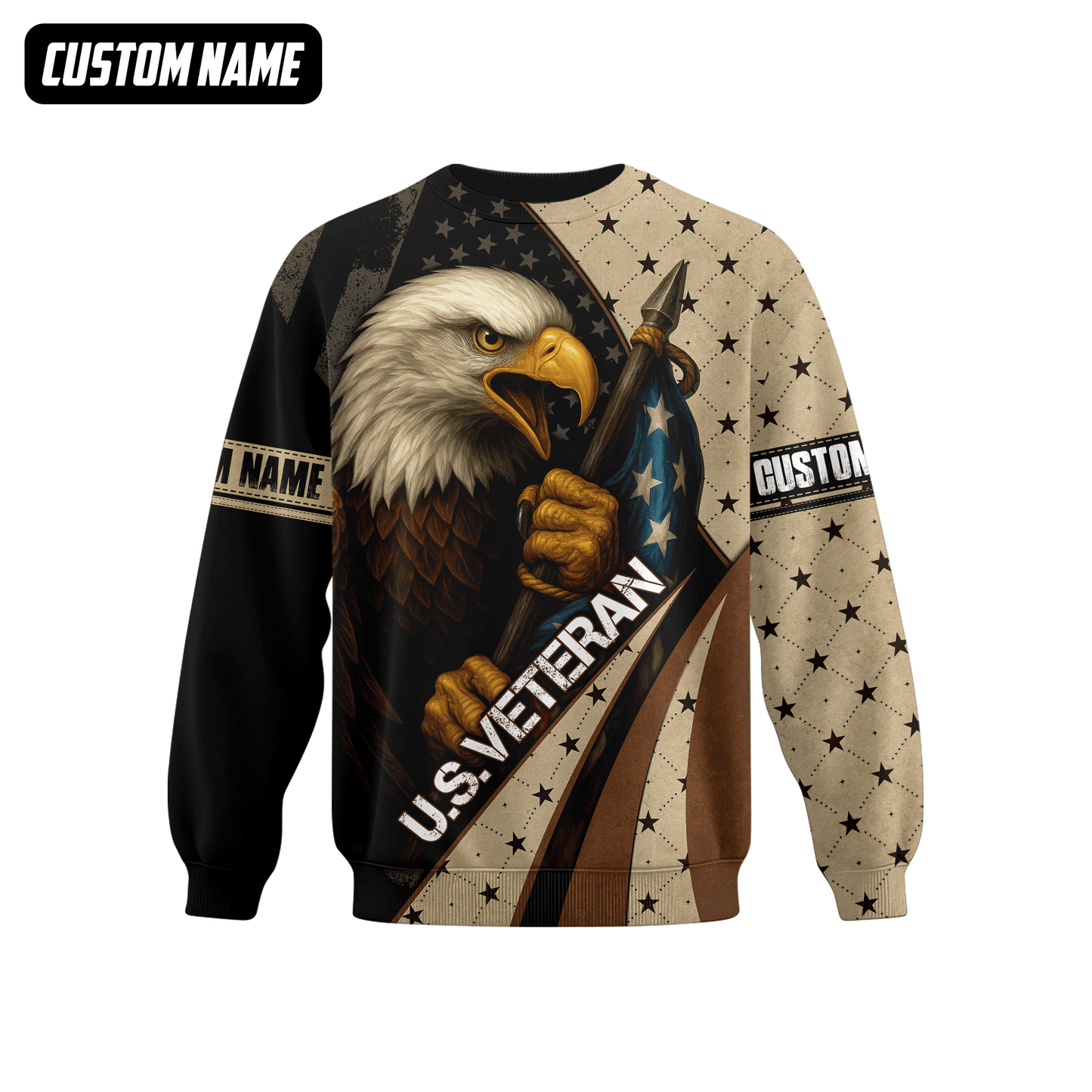 Personalized U.S. Veteran Hoodie – Bald Eagle and American Flag, Patriotic Zip Up Gift