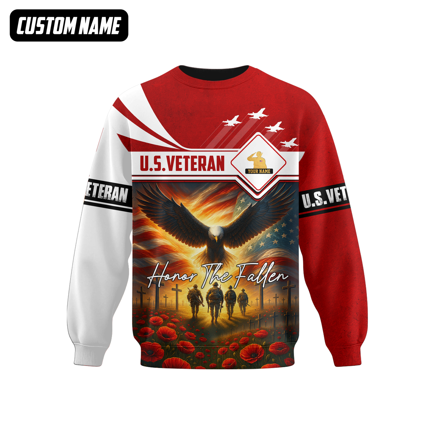 U.S. Veteran Hoodie – Honor The Fallen, Eagle and Soldiers Memorial Zip Up