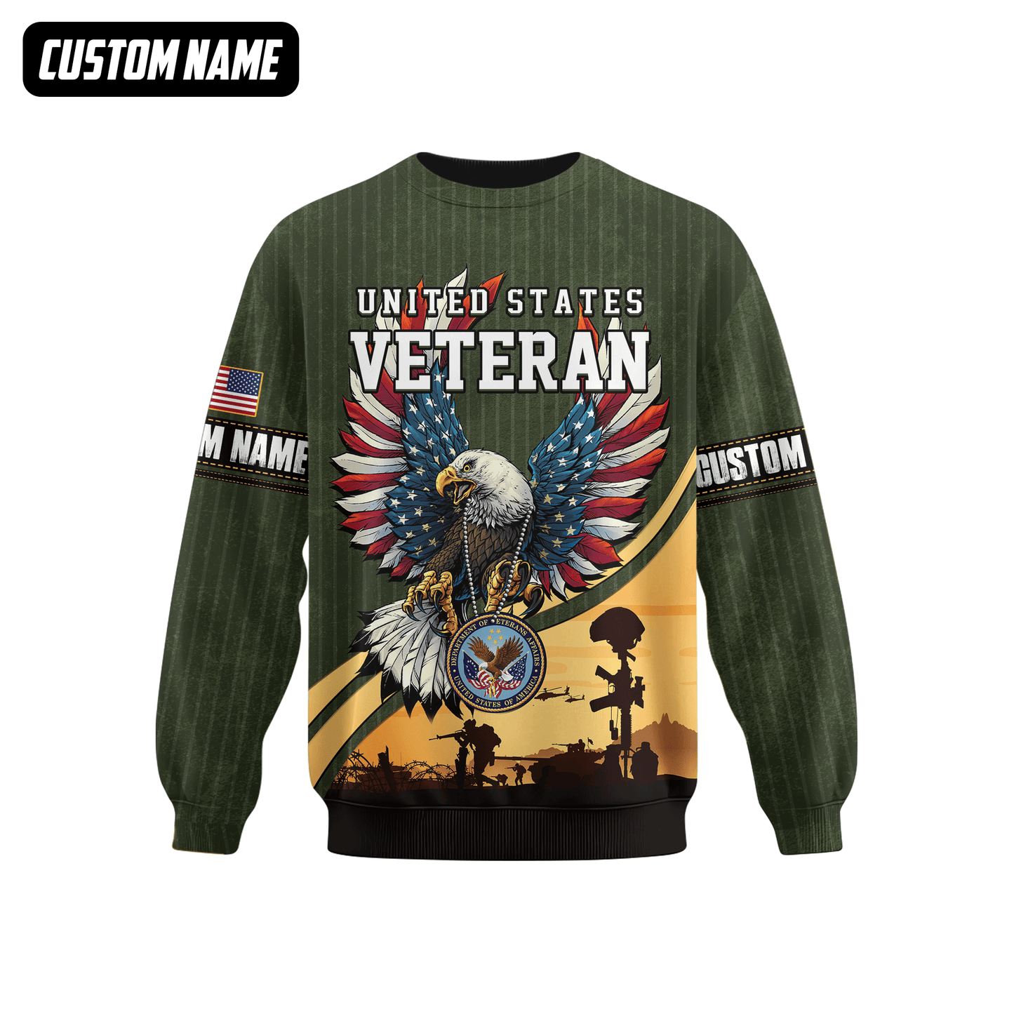 U.S. Veteran Hoodie – Bald Eagle with American Flag Wings, Military Seal Zip Up