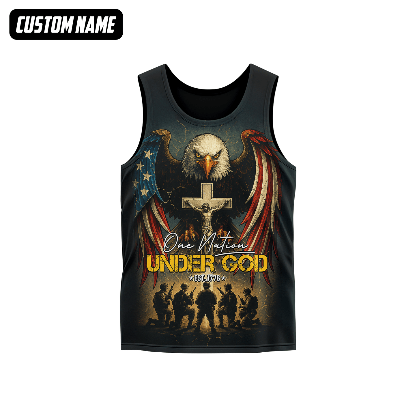 U.S. Veteran Hoodie – One Nation Under God, Eagle with Cross and Soldiers Design