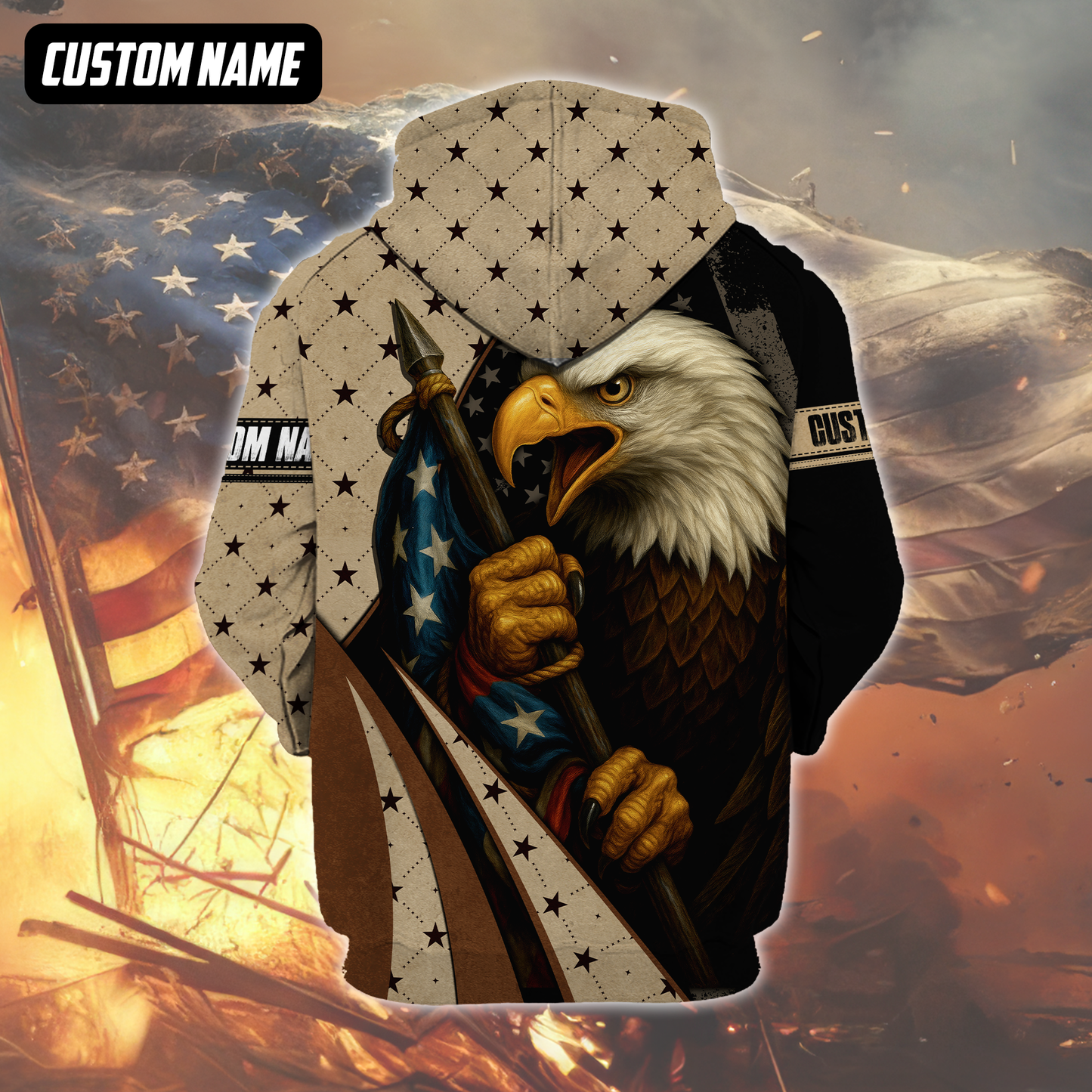 Personalized U.S. Veteran Hoodie – Bald Eagle and American Flag, Patriotic Zip Up Gift