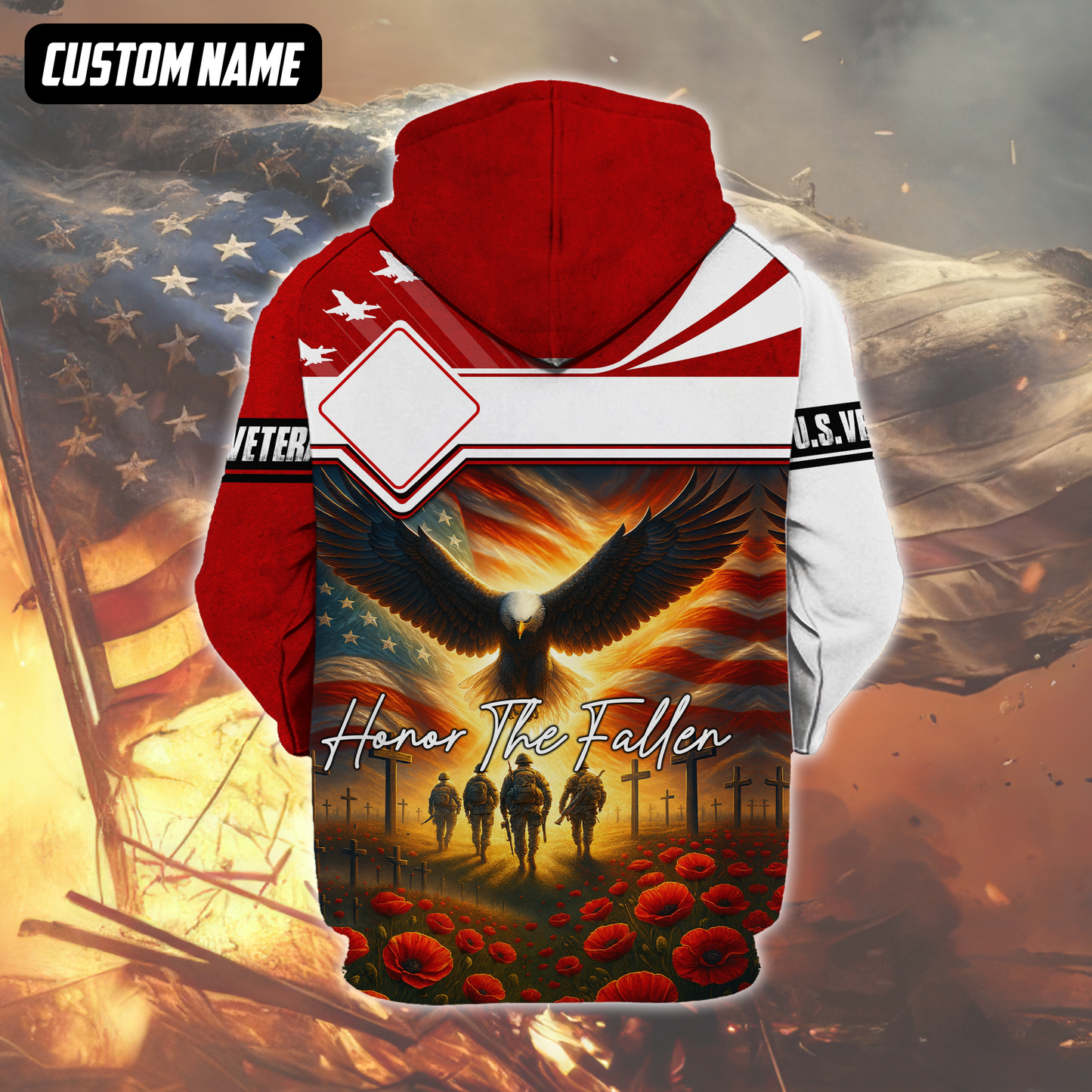 U.S. Veteran Hoodie – Honor The Fallen, Eagle and Soldiers Memorial Zip Up
