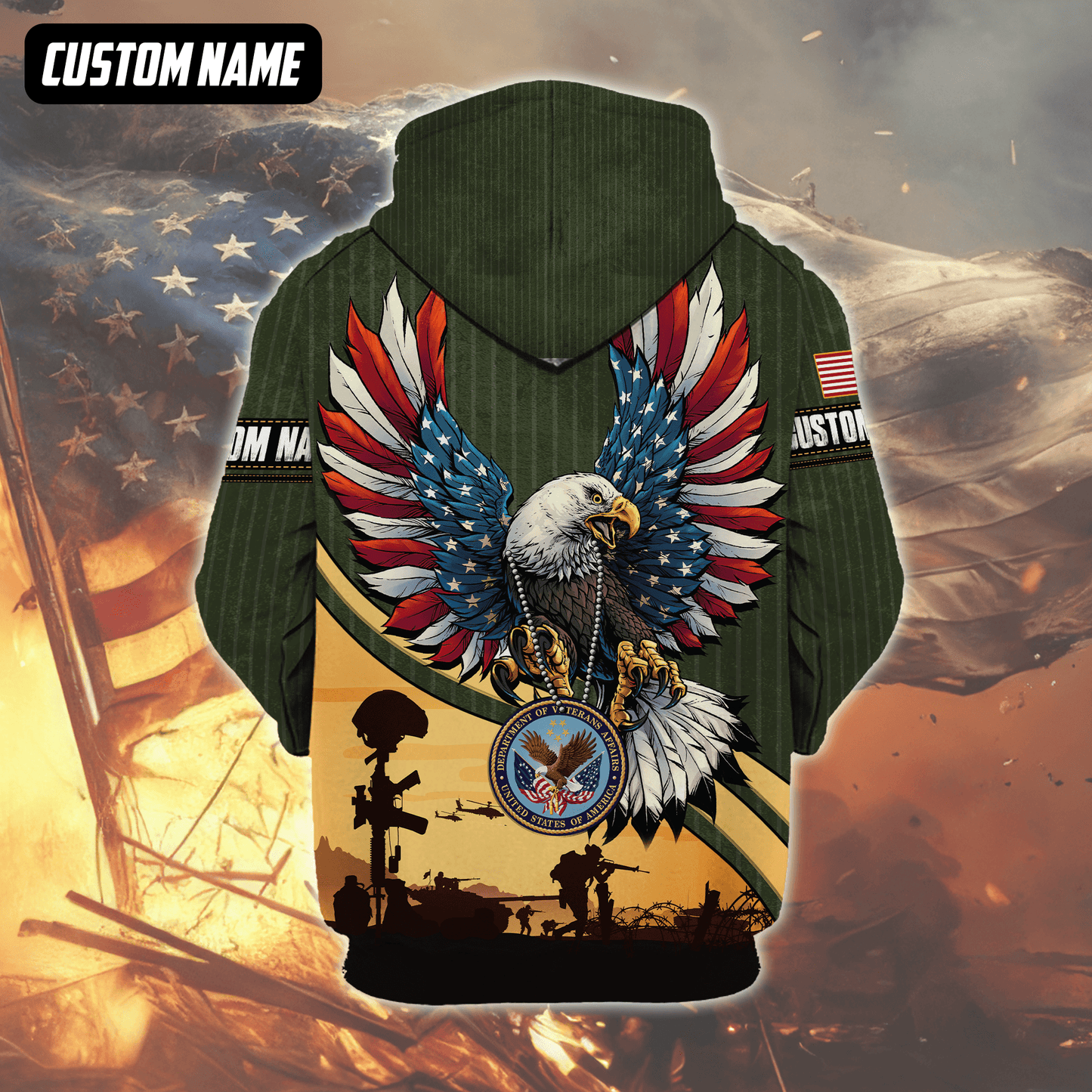 U.S. Veteran Hoodie – Bald Eagle with American Flag Wings, Military Seal Zip Up