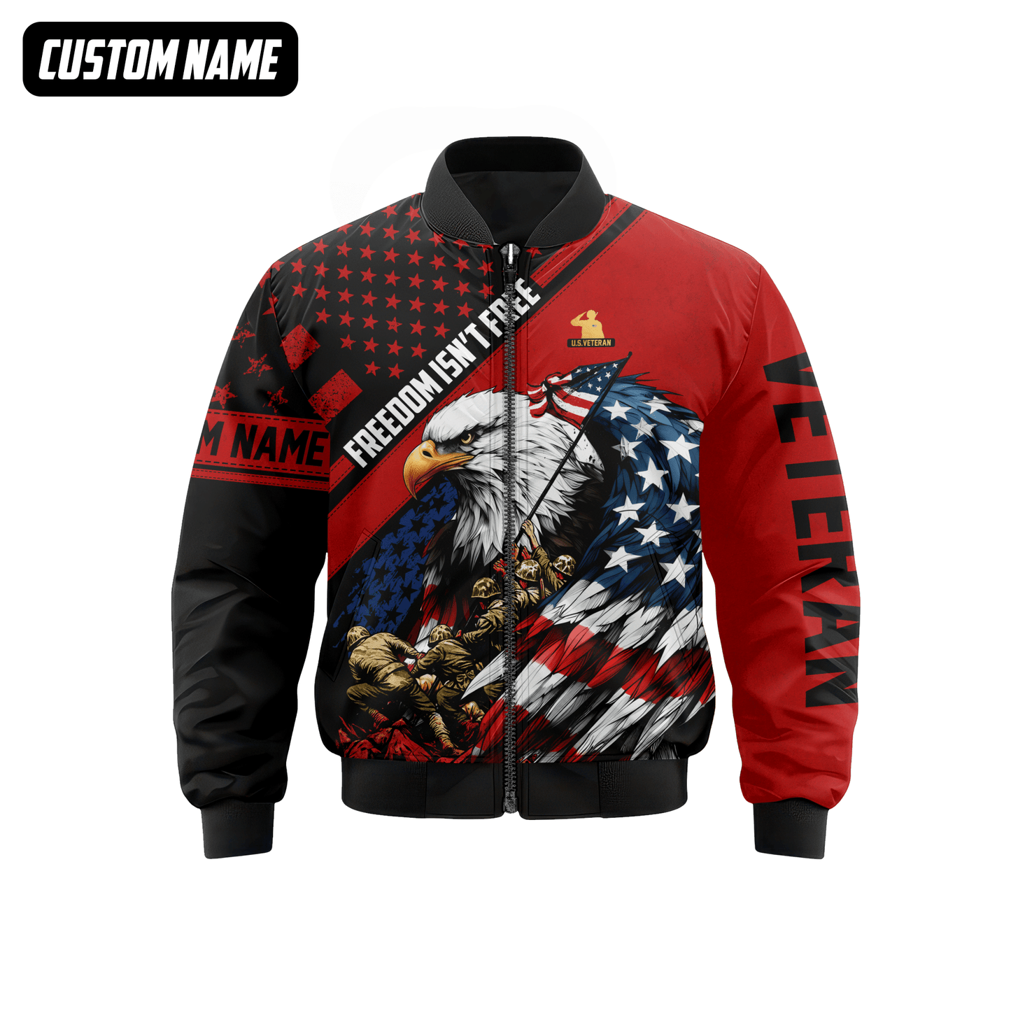 U.S. Veteran Hoodie – Freedom Isn’t Free, Bald Eagle with Flag and Soldiers Design
