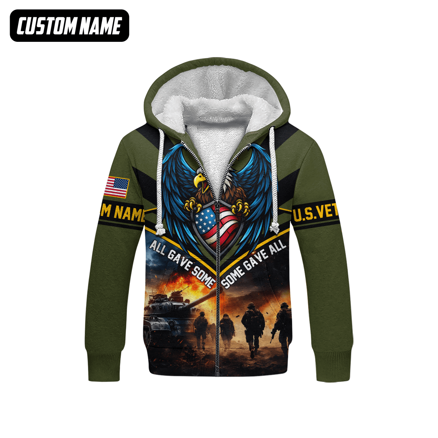U.S. Veteran Hoodie – All Gave Some Some Gave All, Eagle with Flag Shield Zip Up
