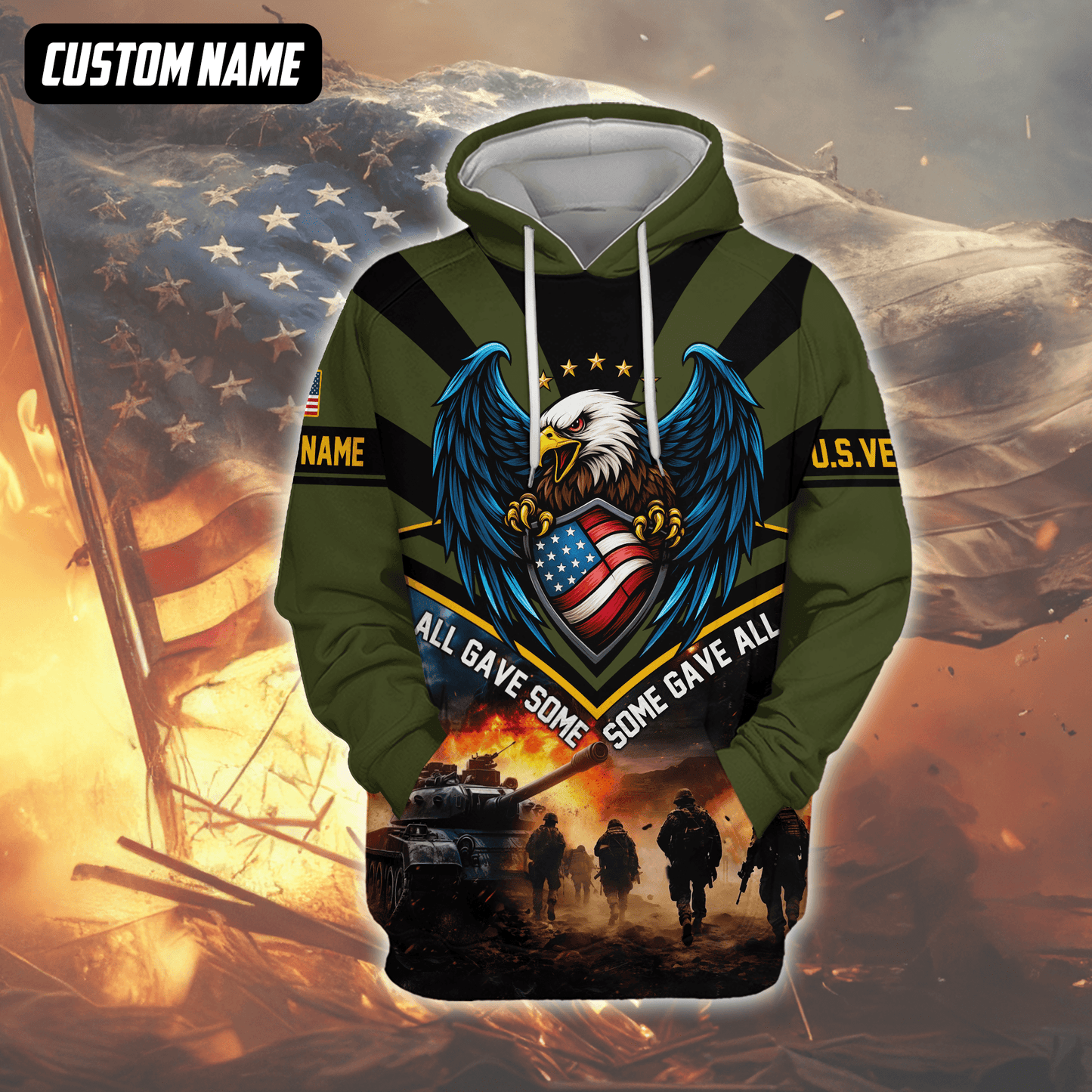U.S. Veteran Hoodie – All Gave Some Some Gave All, Eagle with Flag Shield Zip Up