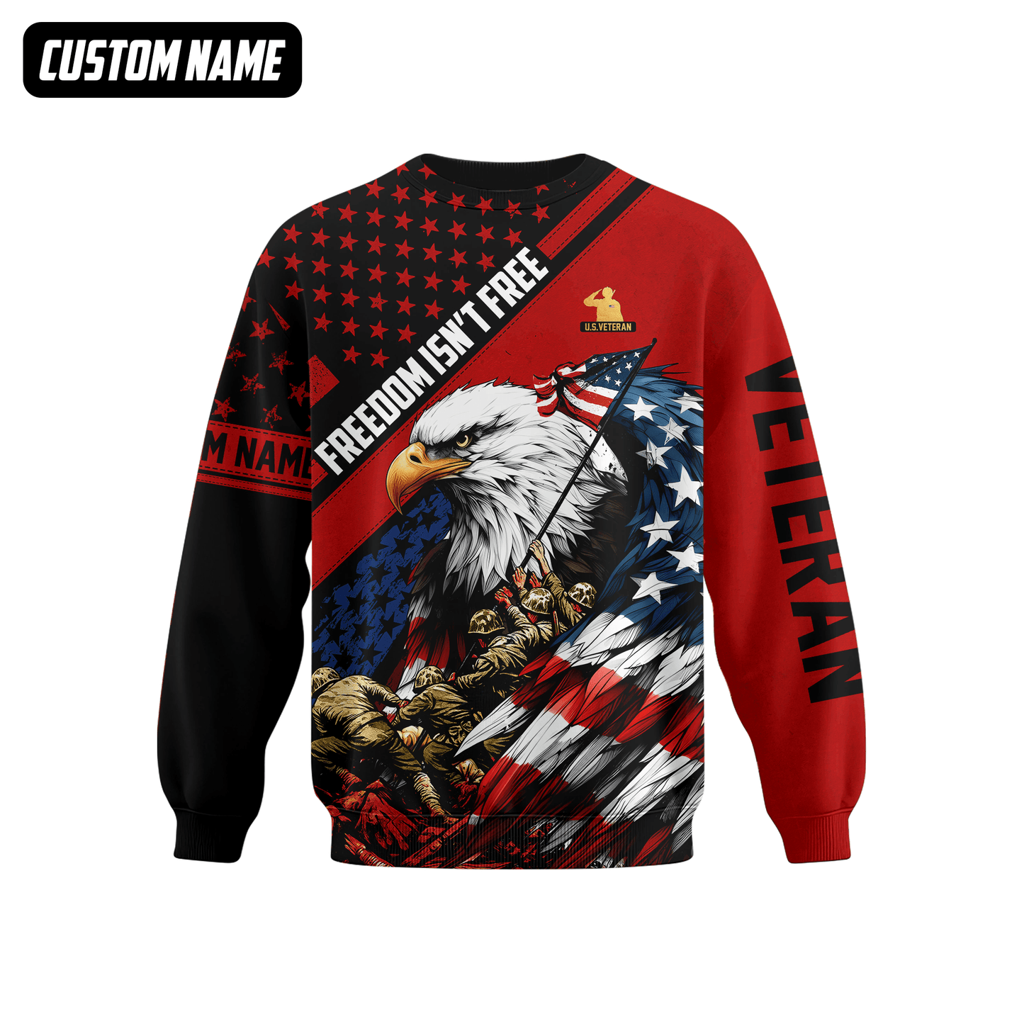 U.S. Veteran Hoodie – Freedom Isn’t Free, Bald Eagle with Flag and Soldiers Design
