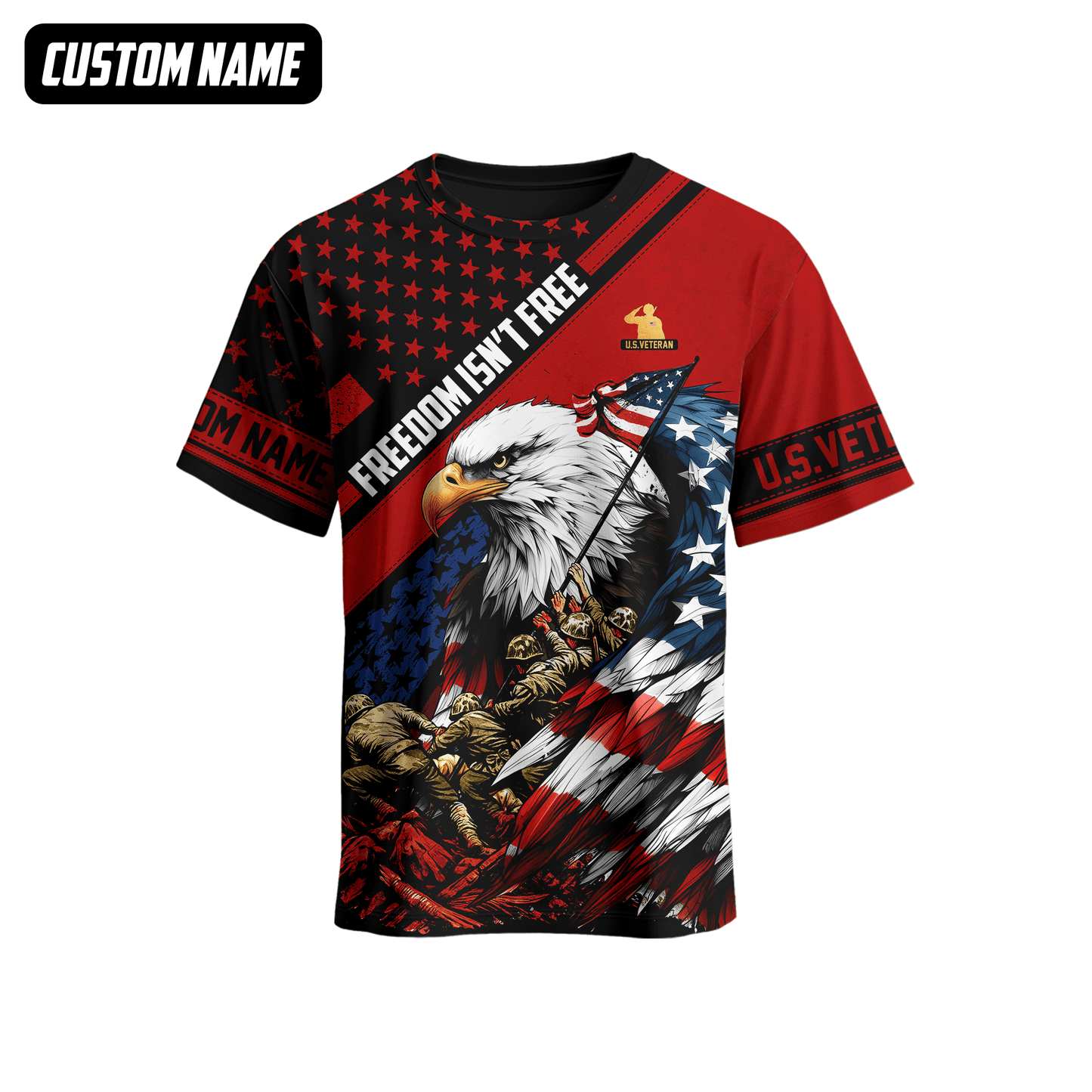 U.S. Veteran Hoodie – Freedom Isn’t Free, Bald Eagle with Flag and Soldiers Design
