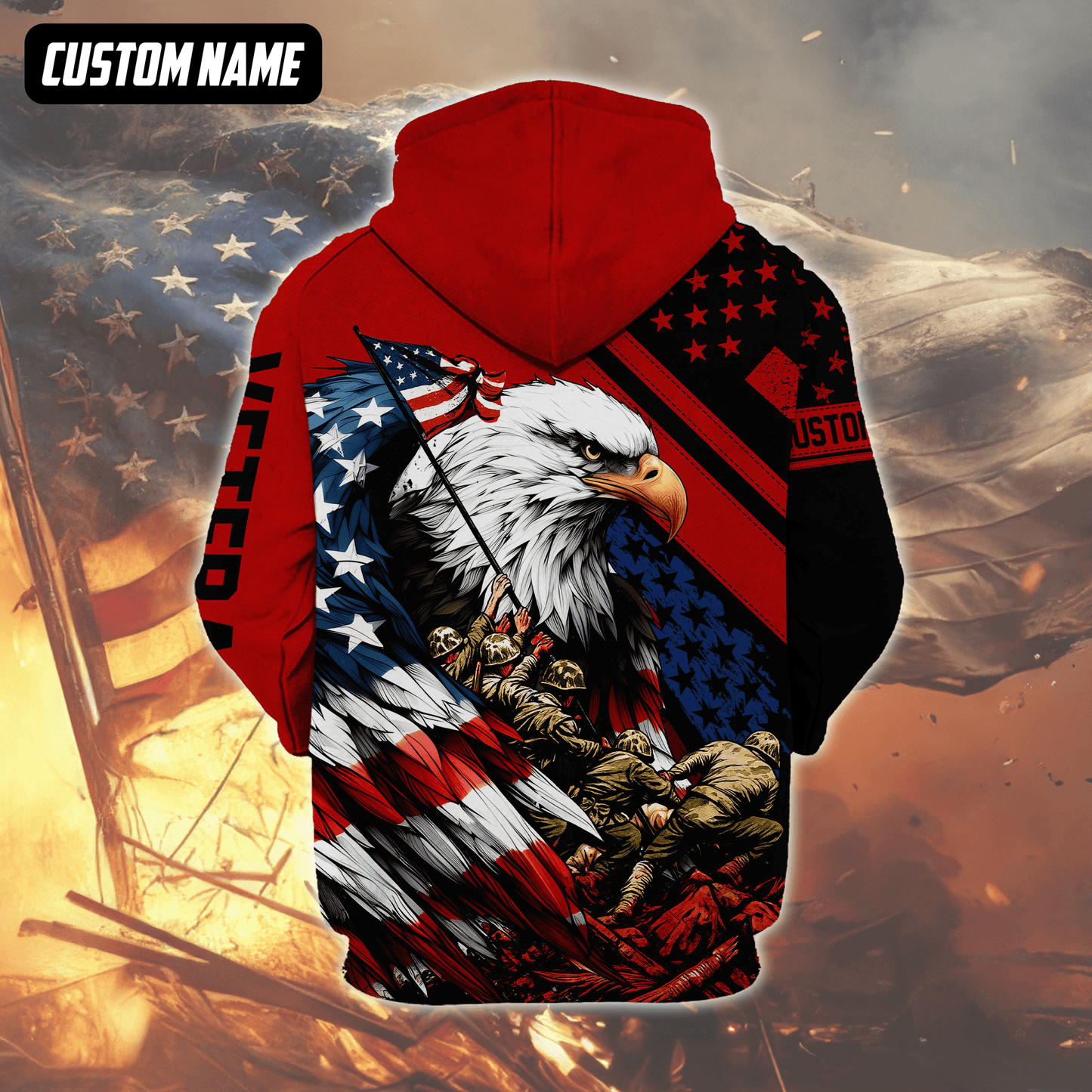 U.S. Veteran Hoodie – Freedom Isn’t Free, Bald Eagle with Flag and Soldiers Design