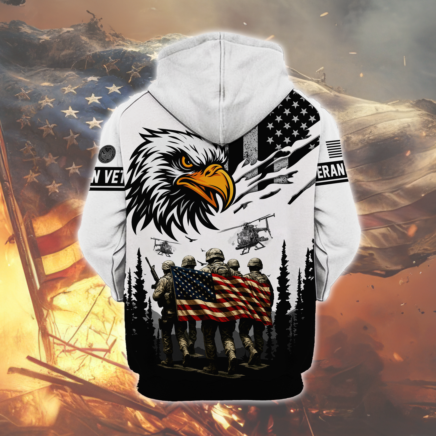 U.S. Veteran Hoodie – Home of the Free Because of the Brave, American Eagle Zip Up
