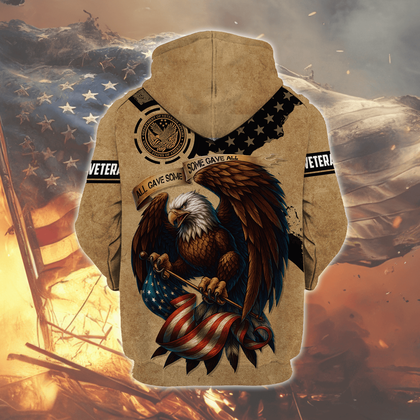U.S. Veteran Eagle Hoodie – All Gave Some Some Gave All, Patriotic American Flag Zip Up