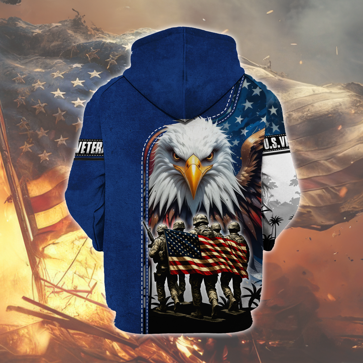 U.S. Veteran Hoodie – Freedom Isn’t Free, American Flag Eagle Design, Patriotic Zip Up