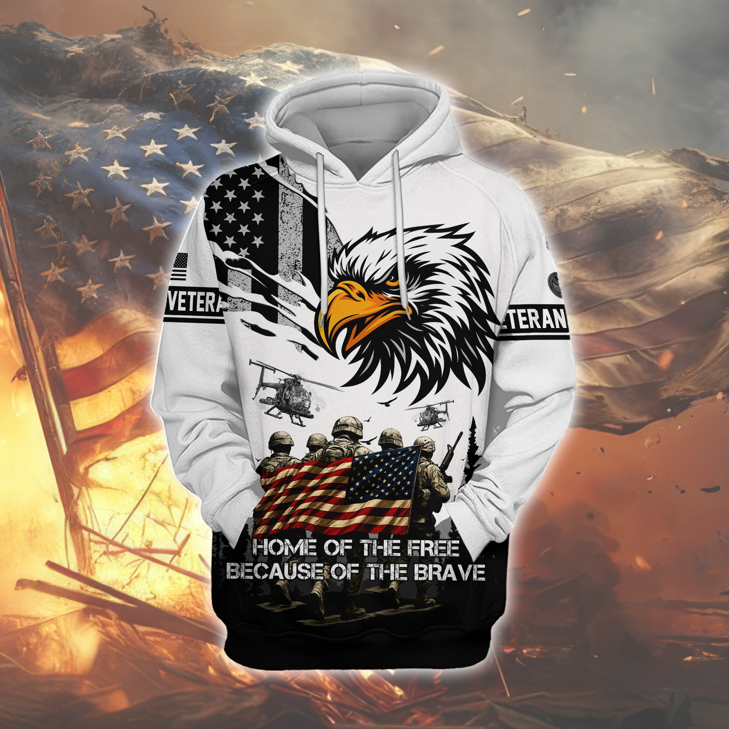 U.S. Veteran Hoodie – Home of the Free Because of the Brave, American Eagle Zip Up