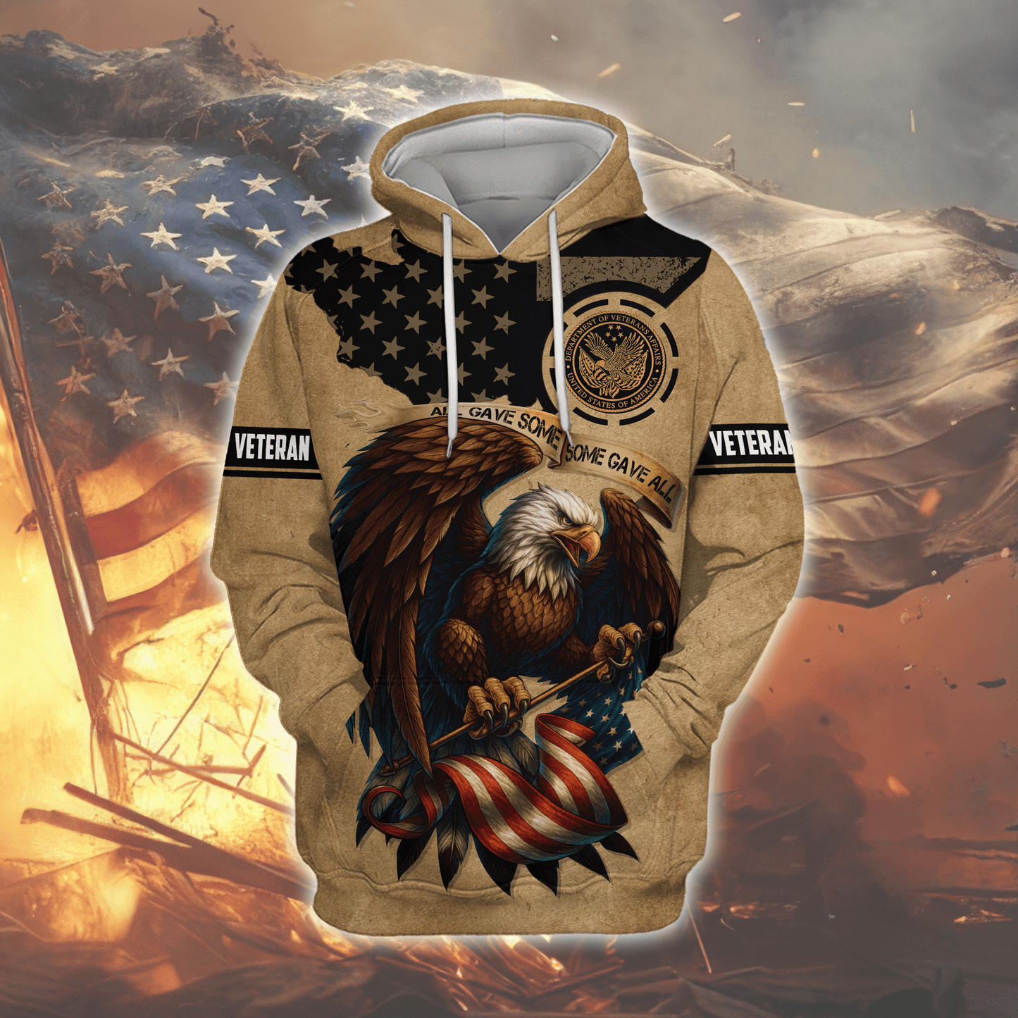 U.S. Veteran Eagle Hoodie – All Gave Some Some Gave All, Patriotic American Flag Zip Up
