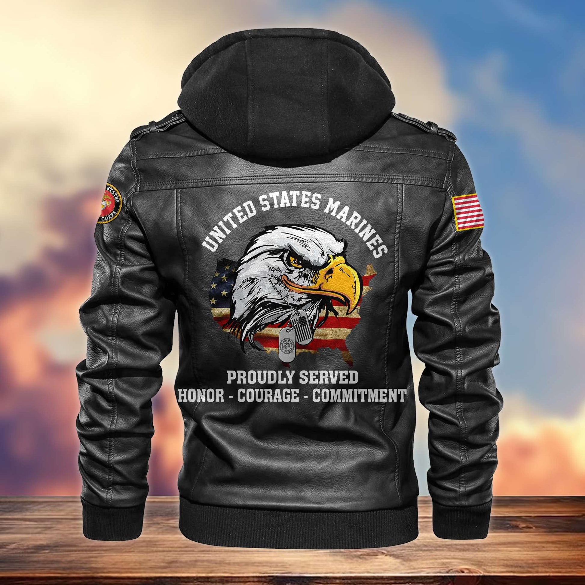 Premium U.S. Veterans Leather Jacket hu300913 | Veteran Gift