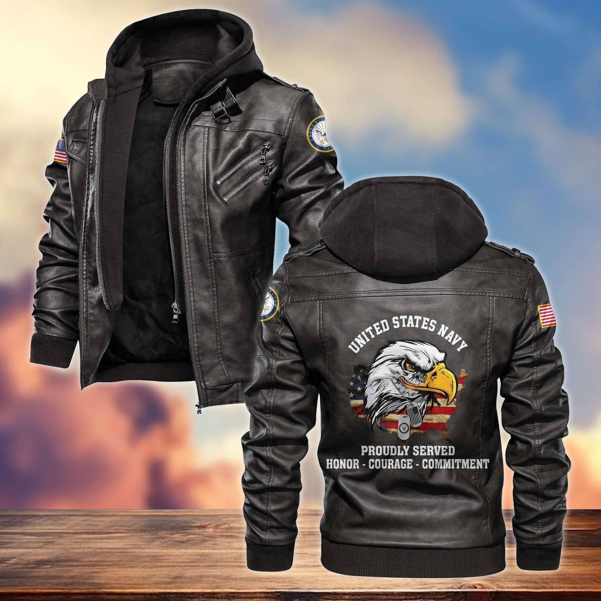 Premium U.S. Veterans Leather Jacket hu300913 | Veteran Gift