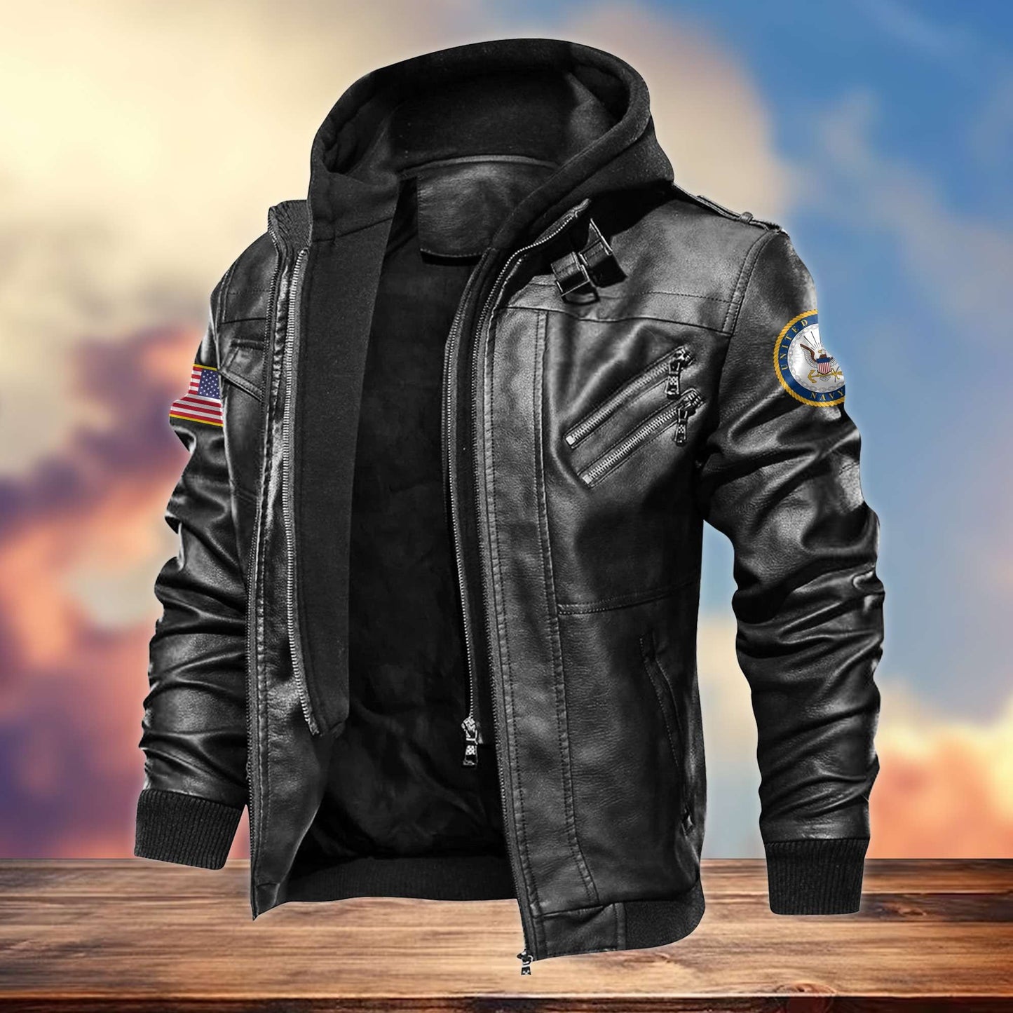 Premium U.S. Veterans Leather Jacket hu300913 | Veteran Gift