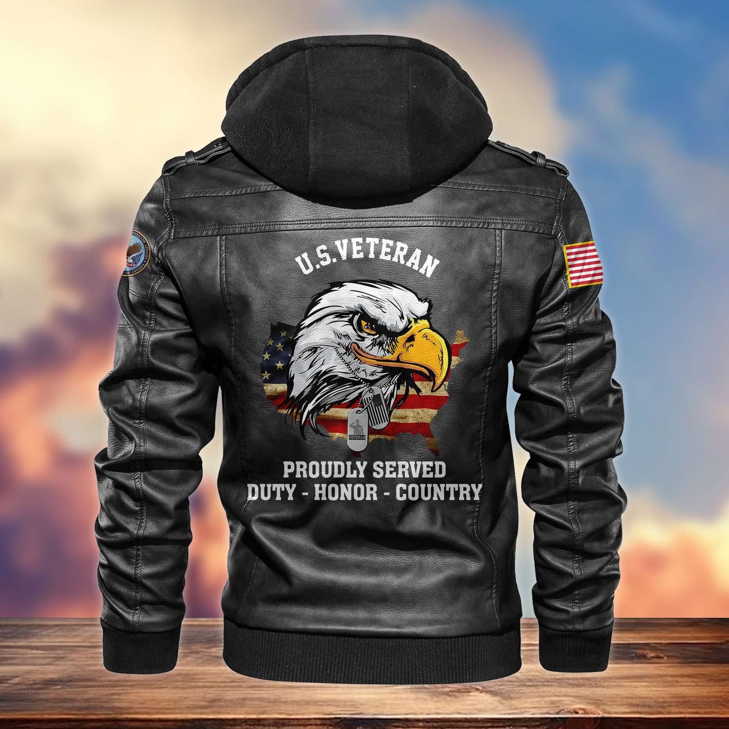 Premium U.S. Veterans Leather Jacket hu300913 | Veteran Gift
