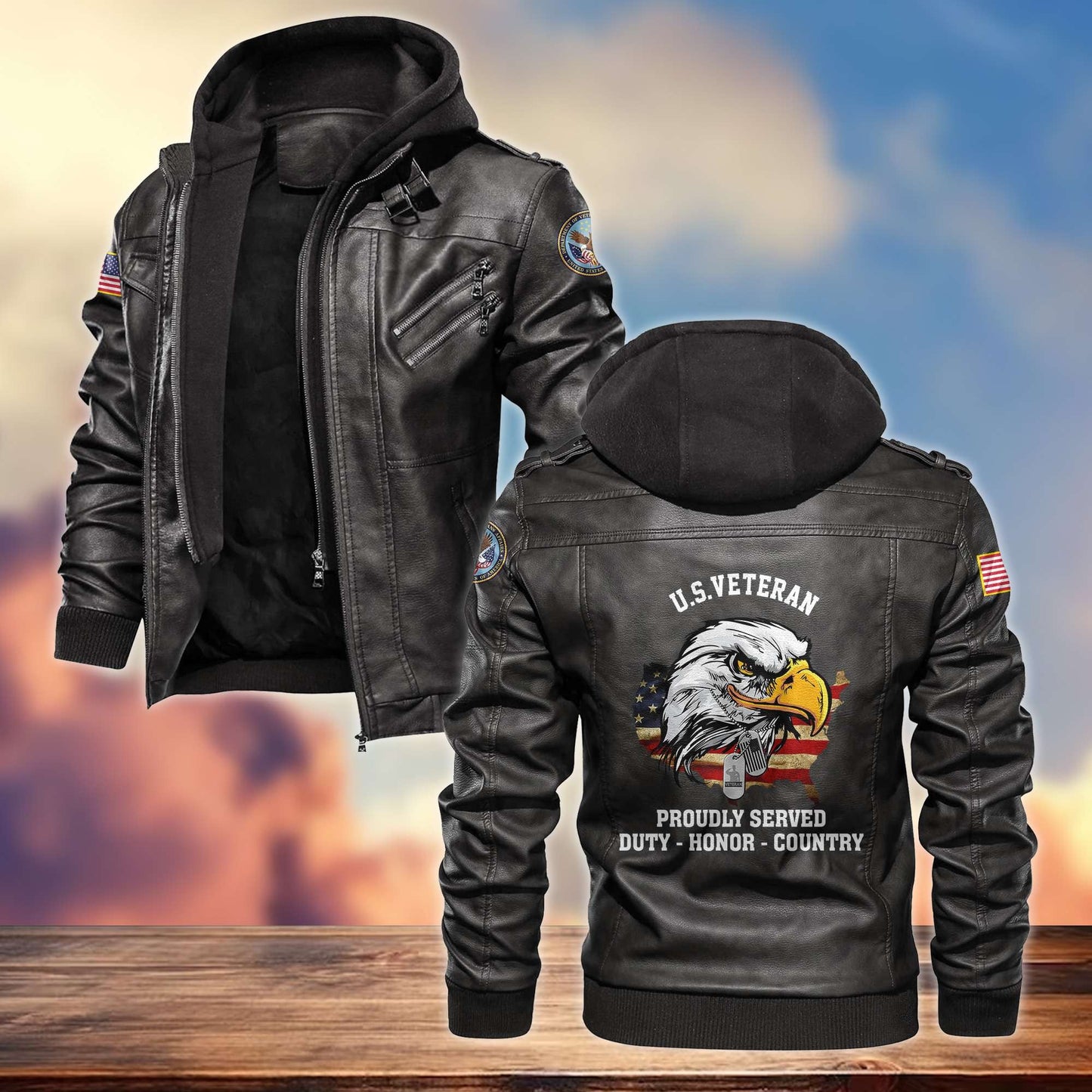 Premium U.S. Veterans Leather Jacket hu300913 | Veteran Gift