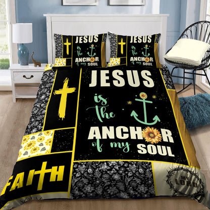 Sunflower and Cross "Anchor of My Soul" Bedding Set | Christian Gift
