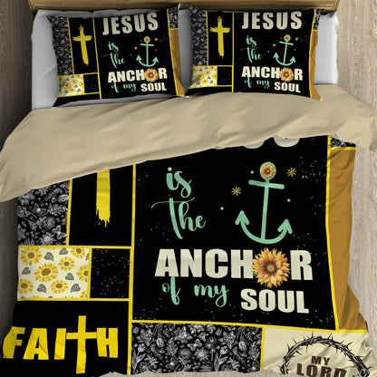 Sunflower and Cross "Anchor of My Soul" Bedding Set | Christian Gift