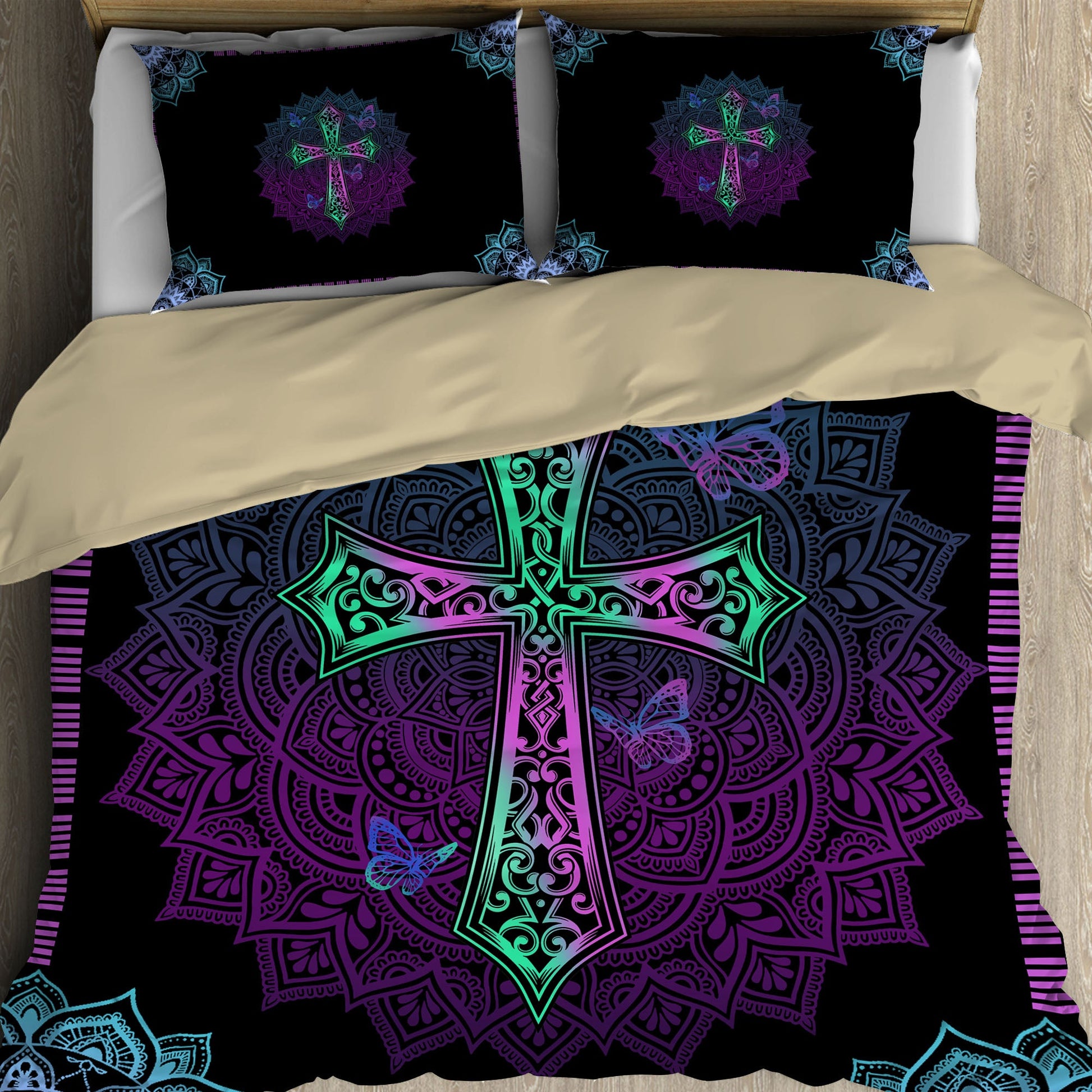 Ornate Mandala Cross Bedding Set | Christian Gift