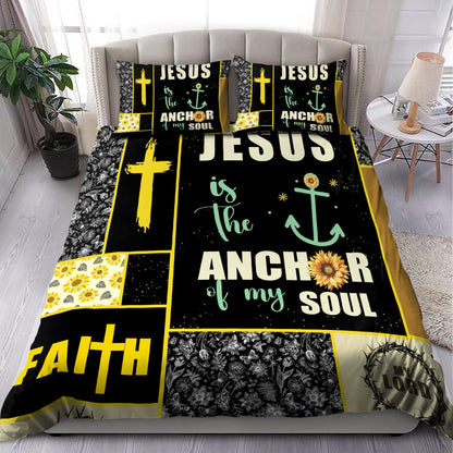 Sunflower and Cross "Anchor of My Soul" Bedding Set | Christian Gift