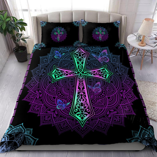Ornate Mandala Cross Bedding Set | Christian Gift