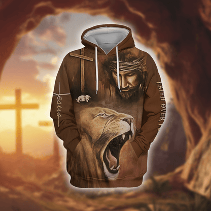 "Faith Over Fear" Jesus Christ Zip Hoodie | Christian Gift