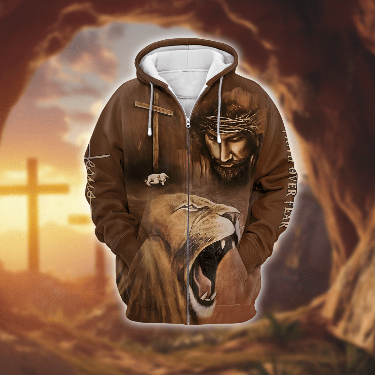 "Faith Over Fear" Jesus Christ Zip Hoodie | Christian Gift